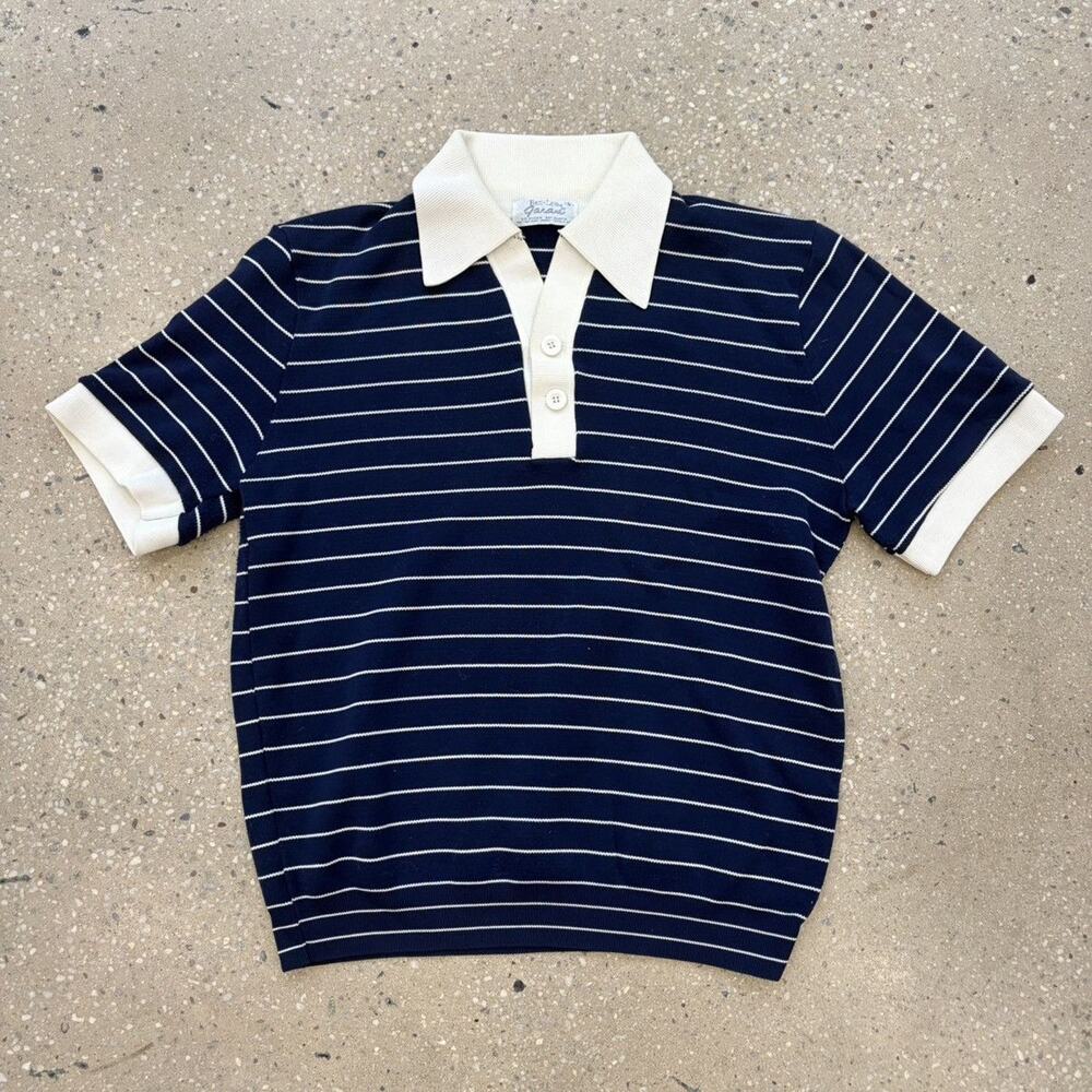 Vintage 70s Garan Ban-Lon Blue Striped Knit Polo